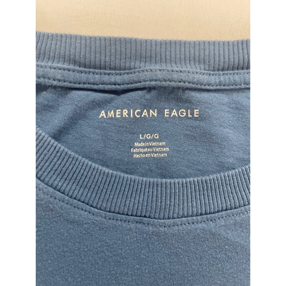 American Eagle Butterfly Graphic T-Shirt Blue Cotton Short Sleeve Boxy Top Large - Picture 2 of 6